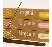 Organic Goodness Masala Incense Sticks Set - 3 Fragrances (Sandalwood, Olibanum, Jasmine) with JRose Incense Burner - Natural Aromatherapy Gift Pack J01