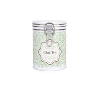Organic Green Leaves Chai Tea Storage Canister - Stylish Green Home Décor - White Metal Clip Lid Kitchen Drinks Essentials & Food Storage Jar/Container 700ml (13cm x 9.5cm) - Housewarming Gift
