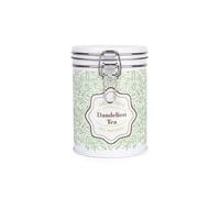 Organic Green Leaves Dandelion Tea Storage Canister - Stylish Green Home Décor - White Metal Clip Lid Kitchen Drinks Essentials & Food Storage Jar/Container 700ml (13cm x 9.5cm) - Housewarming Gift