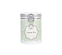 Organic Green Leaves Green Tea Storage Canister - Stylish Home Décor - White Metal Clip Lid Kitchen Drinks Essentials & Food Storage Jar/Container 700ml (13cm x 9.5cm) - Housewarming Gift