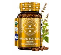 Organic Holy Basil Supplement, 15:1 Tulsi, Vitamin B6, 60 Vegan Capsules
