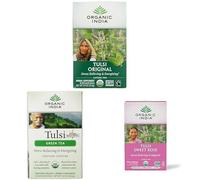 Organic India Discovery Set - Tulsi Original, Tulsi Green & Sweet Rose - Adaptogenic Herbal Tea Selection & Sampler for Balance & Wellbeing - 3 x 18 Individually Wrapped Tea Bags
