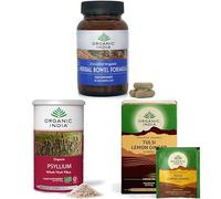 Organic India Gut Reset Trio - Herbal Bowel Formula, Psyllium Husk & Lemon Ginger Herbal Tea - Ayurvedic Support for Digestion, Fibre & Gut Health - 1 x 90 Capsules & 1 x 340g & 1x 18 Tea Bags