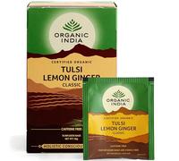 Organic India Lemon Ginger Tea - Organic Holy Basil, Lemon & Ginger - Warming Spice & Fresh Citrus - Refreshing & Uplifting Herbal Blend - 18 Individually Wrapped Tea Bags