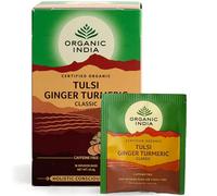 Organic India Tulsi Ginger Turmeric Tea - Organic Tulsi, Ginger & Turmeric Infusion - Bold Warming Herbal Blend with Earthy Spice - Caffeine-Free for Daily Vitality - 18 Individually Wrapped Tea Bags