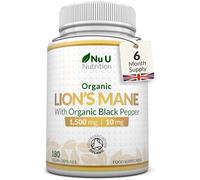 Organic Lions Mane Supplement 1500mg - 180 High Strength Vegan Capsules - 6 Month Supply - Lion's Mane Mushroom with Organic Black