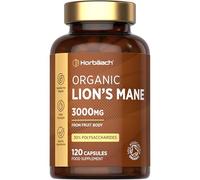 Organic Lions Mane Supplement 3000mg | 30% Polysaccharides High Strength | Certified Organic by The Soil Association | Mushroom Fruiting Bodies Extract | 120 Vegan Capsules | by Horbaach