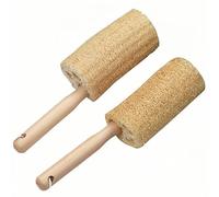 Organic Loofah Sponge 2-Pack Green Natural Loofah Cup Scrubs, Kitchen and Household Cleaning Brushes with Solid Wood Handles - Original Color with Lanyard