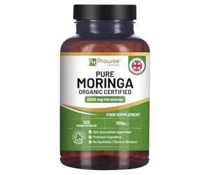 Organic Moringa 2000mg per Serving 120 Vegan Capsules | Moringa Oleifera Leaf Supplement | 100% Natural Soil Association Organic Certified | No Synthetic Binders or Fillers by Prowise