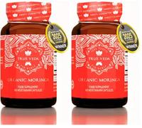 Organic Moringa Capsules - Pure Moringa Powder Leaf Supplement | Soil Association Certified Organic | UK Made Green Superplant Extract | 60 Natural Easy Swallow Ayurvedic Capsules (Pack of 2)
