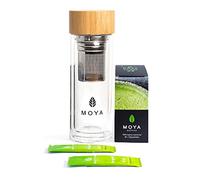 Organic Moya Matcha to Go! Set | 24 x 1.5g Matcha to Go Sticks + Glass Shaker 330ml | Set for The Preparation of hot&cold Matcha | Ideal for Work, While Traveling or at The Gym