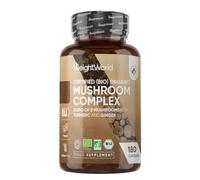 Organic Mushroom Complex - 180 Vegan Capsules - Added Turmeric & Ginger | Lions Mane Mushroom, Cordyceps, Shiitake, Reishi, Chaga, Oyster, Maitake & Coprinus - Gluten-Free & Non-GMO - Made in EU
