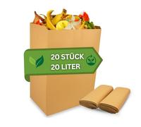Organic Rubbish Bags Set 20 L, 30 Pieces Compostable, Tear-Resistant & Plastic-free Organic Waste Bags Made of Paper & Starch for Household and Catering