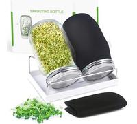 Organic Seed Sprouting Jar Kit - 2 × 32 oz Wide-Mouth Mason Jars with Stainless-Steel Sprouter Lids & Stand, Blackout Sleeves, Drain Tray - Grow Broccoli, Alfalfa & Bean Microgreens