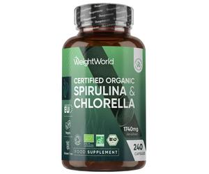 Organic Spirulina and Chlorella - 1500mg. 180 Capsules by WeightWorld