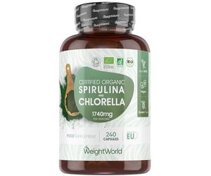 Organic Spirulina and Chlorella Capsules - 80 Days Supply - 240 Capsules - Soil Association Certified - Nutrient-Rich Algae Superfoods - Chlorella and Spirulina Herbal Supplements with No Additives