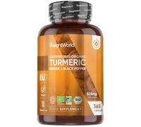 Organic Turmeric and Black Pepper Capsules - with Organic Ginger - 365 Capsules - 1 Year Supply - 1 per Day - Soil Association Certified Turmeric Supplement for Men & Women - Vegan & Gluten-Free
