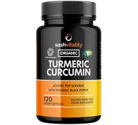 Organic Turmeric Curcumin 600mg Serving with Organic Black Pepper | 120 Vegan Capsules | High Potency Antioxidant & Absorption | Certified Organic Supplement - UK Made Sash Vitality