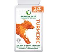 Organic Turmeric for Dogs with Curcumin. Pack of 120 600mg Powder Capsules. Hip and Joint Supplement for Dogs. With Organic Black Pepper Ext