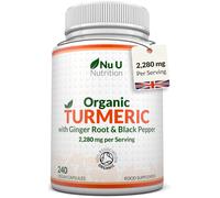 Organic Turmeric Ginger & Black Pepper 2280mg - 240 Vegan Capsules not Tablets - High Strength Tumeric Curcumin - Joints Herbal Supplement