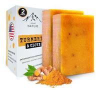 Organic Turmeric Soap for Dark Spots and Acne with Clove Bud Soap (2 Packs) - Highlighter Bar for Face and Body - Rich, Creamy Foam for Shine