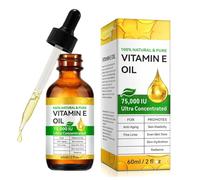 Organic Vitamin E Oil for Skin & Hair, Glows Remedying Oil Skin Tightening, Natural, 75,000IU, Moisturize, Repairs & Nourishes For Body, Scar, Hair, Non-Greasy - 60ml (1)