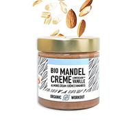 Organic Workout Organic ALMONDBUTTER with WHEY-Protein and Vanilla | Lower-carb |no Added Sugar | ohne Zuckerzusatz | with Erythritol | Organic Almond-Creme Produced in Germany