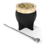 Organic Yerba Mate Cup And Steel Bombilla Set, 3.9X3.4 In Gourd Mug With Spoon Straw