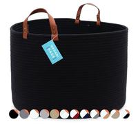 OrganiHaus Black Storage Basket 50x33 - Large Cotton Rope Bin with Handles, for Blankets, Toys, Living Room or Kids' Room