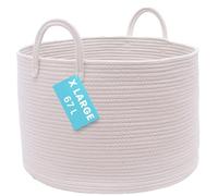 Organihaus Extra Large Rope Toy Basket for Kids Storage, 67L Woven Rope Laundry Bin for Blankets, Dog toys, Clothes - Bedroom, Bathroom and Living Room Hamper, 50x30cm, Off-White