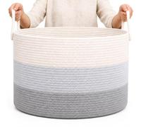 Organihaus Extra Large Rope Toy Basket for Kids Storage, 67L Woven Rope Laundry Bin for Blankets, Dog toys, Clothes - Bedroom, Bathroom and Living Room Hamper, 50x30cm, Grey