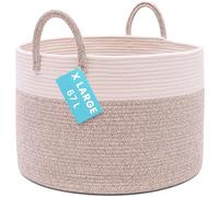 Organihaus Extra Large Rope Toy Basket for Kids Storage, 67L Woven Rope Laundry Bin for Blankets, Dog toys, Clothes - Bedroom, Bathroom and Living Room Hamper, 50x30cm, Brown/Off-White