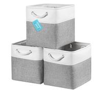 OrganiHaus Fabric Storage Boxes, Set of 3 Foldable 28x28 Cube Organiser Bins with Rope Handles for Shelves, Nursery & Closet, Collapsible Storage Baskets for Toys, Clothes & More - Grey/Off-White