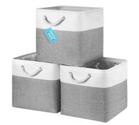 OrganiHaus Fabric Storage Boxes, Set of 3 Foldable 30X30 Cube Organiser Bins with Rope Handles for Shelves, Nursery & Closet, Collapsible Storage Baskets for Toys, Clothes & More - Grey/Off-White