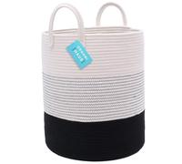 OrganiHaus Large Laundry Basket, Cotton Rope Storage Bin for Dirty Clothes & Toys, Woven Blanket Basket with Handles, Washing Baskets for Laundry, Nursery or Bedroom Décor - 38x45cm, Black/White