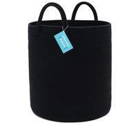 OrganiHaus Large Laundry Basket, Cotton Rope Storage Bin for Dirty Clothes & Toys, Woven Blanket Basket with Handles, Washing Baskets for Laundry, Nursery or Bedroom Décor - 38x45cm, Black