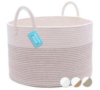 OrganiHaus Laundry Basket, Extra Large Woven Cotton Rope Bin for Dirty Clothes, Pillows & Towels, Rope Blanket Basket, Dog Toy Storage Bin, Soft & Durable Laundry Hamper - 50x33cm, Stitches Brown