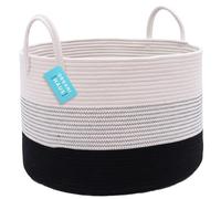 OrganiHaus Laundry Basket, Extra Large Woven Cotton Rope Bin for Dirty Clothes, Pillows & Towels, Rope Blanket Basket, Dog Toy Storage Bin, Soft & Durable Laundry Hamper - 50x33cm, Black