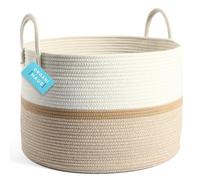 OrganiHaus Laundry Basket, Extra Large Woven Cotton Rope Bin for Dirty Clothes, Pillows & Towels, Rope Blanket Basket, Dog Toy Storage Bin, Soft & Durable Laundry Hamper - 50x33cm, Striped Honey