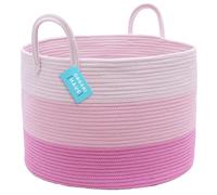 OrganiHaus Laundry Basket, Extra Large Woven Cotton Rope Bin for Dirty Clothes, Pillows & Towels, Rope Blanket Basket, Dog Toy Storage Bin, Soft & Durable Laundry Hamper - 50x33cm, Pink