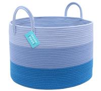 OrganiHaus Laundry Basket, Extra Large Woven Cotton Rope Bin for Dirty Clothes, Pillows & Towels, Rope Blanket Basket, Dog Toy Storage Bin, Soft & Durable Laundry Hamper - 50x33cm, Blue