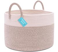OrganiHaus Laundry Basket, Extra Large Woven Cotton Rope Bin for Dirty Clothes, Pillows & Towels, Rope Blanket Basket, Dog Toy Storage Bin, Soft & Durable Laundry Hamper - 50x33cm, Brown/Off-White