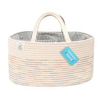 OrganiHaus Nappy Caddy Organiser, Premium Cotton Rope Diaper Caddy Basket, Newborn Essentials Storage Tote, Baby Changing Organiser, Baby Basket for Shower Gift - Rainbow Stitches