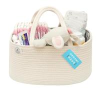OrganiHaus Nappy Caddy Organiser, Premium Cotton Rope Diaper Caddy Basket, Newborn Essentials Storage Tote, Baby Changing Organiser, Baby Basket for Shower Gift - Off-White
