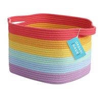 OrganiHaus Rainbow Cotton Rope Basket, Modern Storage, 14" x 11" x 9", Portable Carry Handles, Free Standing, Living Room, Bathroom, Bedroom, Nursery Room, Classroom, Kitchen