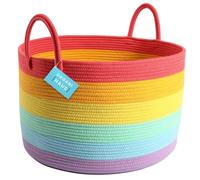 OrganiHaus Rainbow Cotton Rope Storage Basket with Handles, 50 x 33 cm, Colourful Decoration for Storing Children's Toys and Organising, Dirty Laundry Basket, Toy Organiser Basket