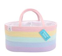 OrganiHaus Rainbow Nappy Caddy Organiser, Premium Cotton Rope Baby Changing Basket, Newborn Essentials Storage Tote, Nursery Organizer, Baby Gift Basket - Rainbow Pastel