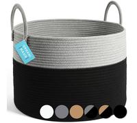 OrganiHaus Washing Baskets for Laundry, Toy Storage Basket, Blanket Basket for Living Room, Large Storage Basket, Woven Towel Basket for Storage, Grey & Black Extra Large Laundry Basket 50x33cm