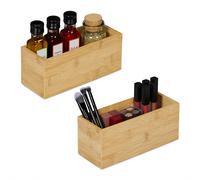 Organiser Box Set of 2 Storage Bathroom Cosmetics Desk Office Bamboo 9.5x23x9cm