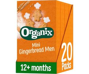 Organix Mini Gingerbread Men Organic Toddler Snack Biscuits Multipack, No Added Sugar, 5 x 20 g Packs Per Box (4 Boxes Total)